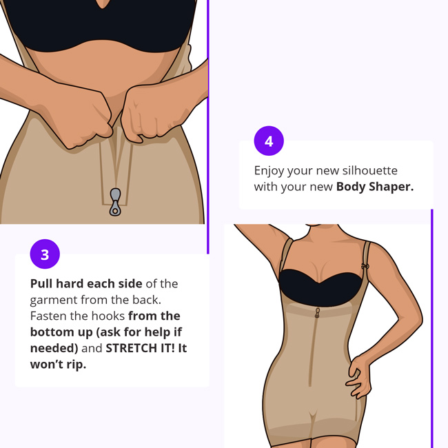 Steps 3 and 4 of how to put on a shapewear
